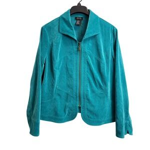 R.Q.T. Petite Teal Blue Corduroy Full Zip Jacket Women PXL Stretch Lightweight